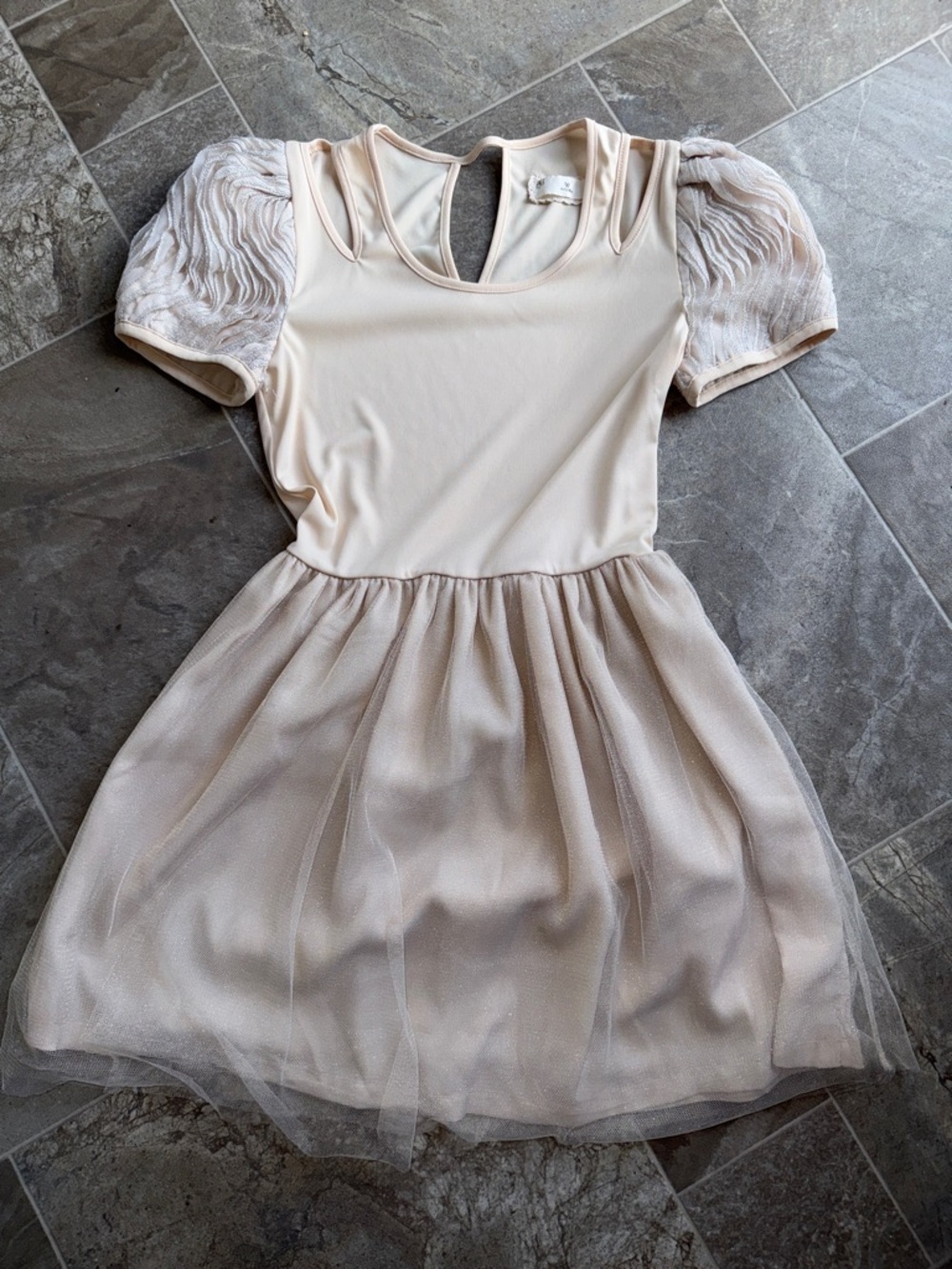 Doraceko Blush Puff Sleeve Tulle Skirt Dress small